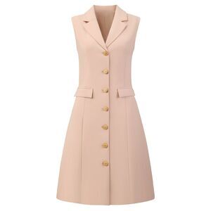 Women's Sleeveless Work Dress Button Down Lapel V Neck Blazer Dress Pink
